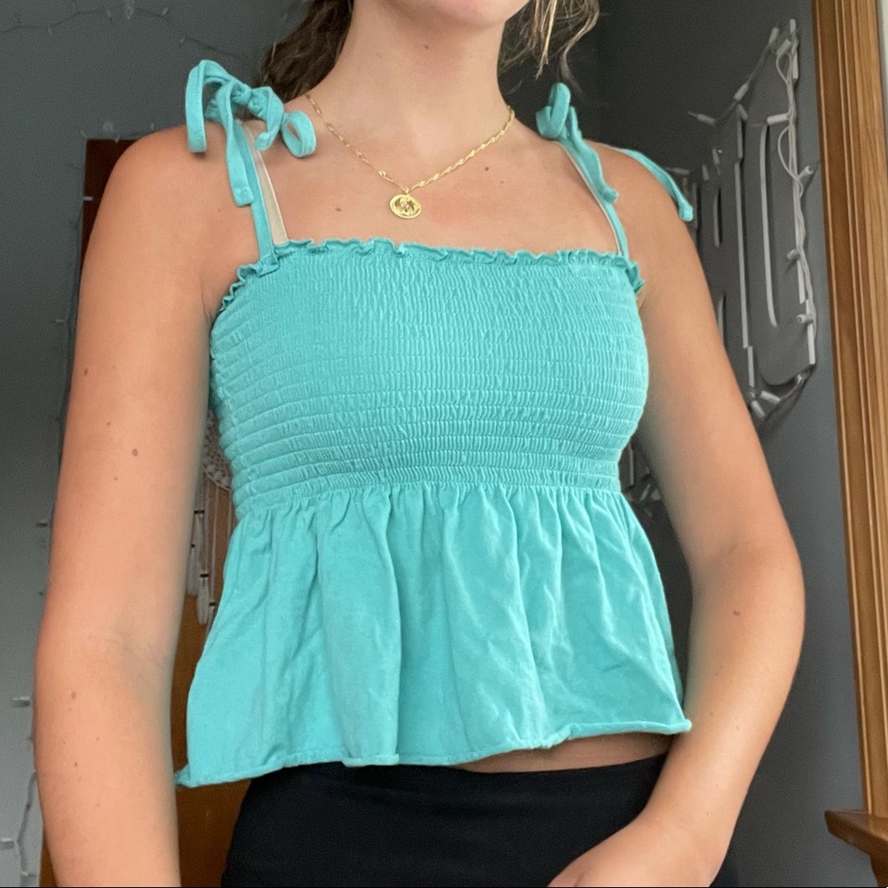 Forever 21 smocked peplum tie up tank